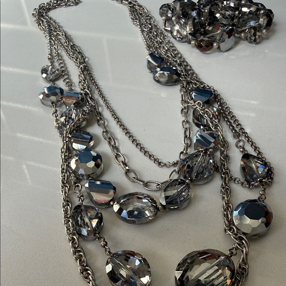 White House Black Market Silver Layered Necklace